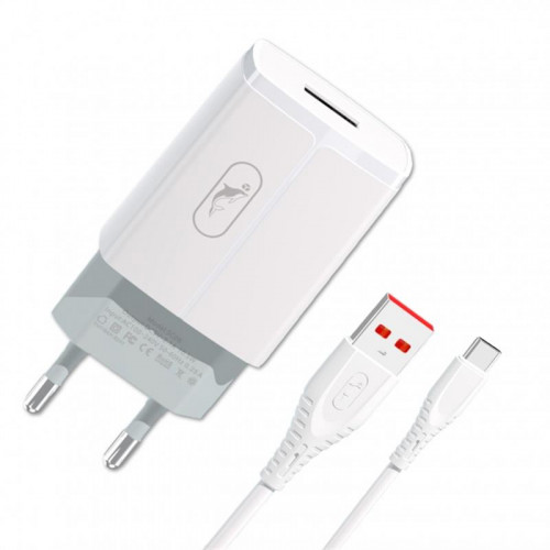 Мережевий зарядний пристрій SkyDolphin SC06T (1USBx2.4A) White (MZP-000179) + кабель USB Type-C