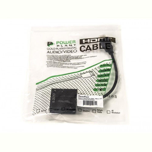 Кабель PowerPlant (CA910885) HDMI-VGA, 0.15м, чорний