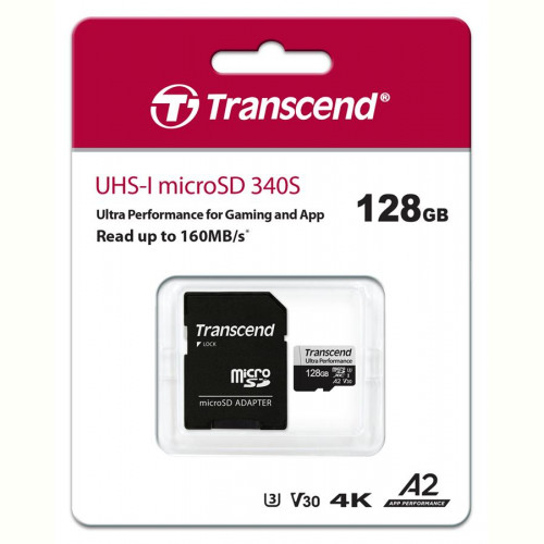 Карта пам`ятi MicroSDXC 128GB UHS-I/U3 Class 10 Transcend 340S R160/W125MB/s + SD-адаптер (TS128GUSD340S)