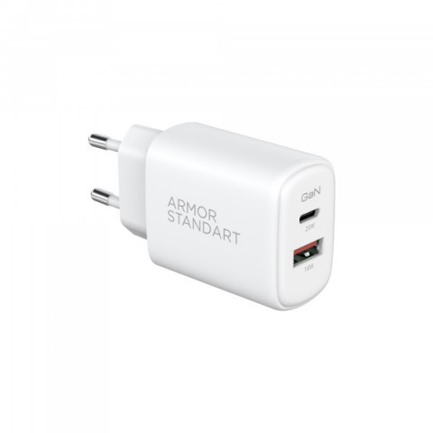 Мережевий зарядний пристрій ArmorStandart Poweraze 20W GaN Type-C + USB-A White (ARM87066)