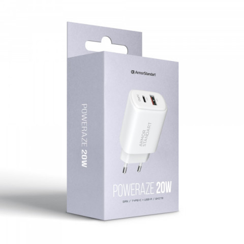 Мережевий зарядний пристрій ArmorStandart Poweraze 20W GaN Type-C + USB-A White (ARM87066)