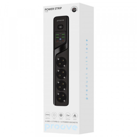 Мережевий фільтр Proove Power Strip P-04 (4 розетки + 4 USB + 2 Type-C) 2М black Купити в Україні