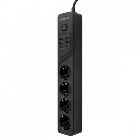 Мережевий фільтр Proove Power Strip P-04 (4 розетки + 4 USB + 2 Type-C) 2М black Купити в Україні