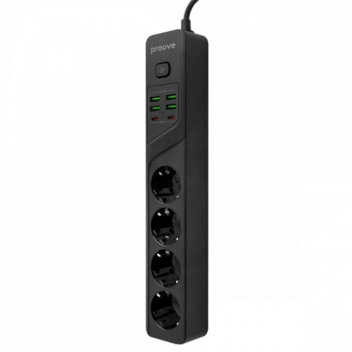 Мережевий фільтр Proove Power Strip P-04 (4 розетки + 4 USB + 2 Type-C) 2М black Купити в Україні