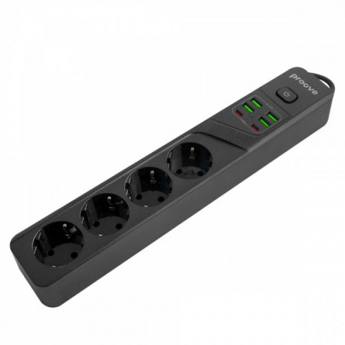 Мережевий фільтр Proove Power Strip P-04 (4 розетки + 4 USB + 2 Type-C) 2М black Купити в Україні
