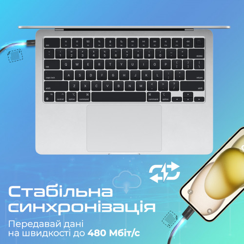 Кабель Promate USB Type-C - Lightning (M/M), 3 A, 27 W, 1.2 м, EcoLine-Ci120 Black (ecoline-ci120.black)