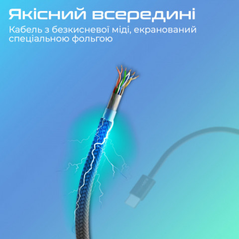 Кабель Promate EcoLine-Ci120 USB Type-C - Lightning (M/M), 3 A, 27 W, 1.2 м, Black