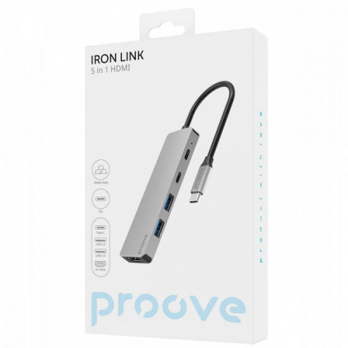 Type-C-Хаб Proove Iron Link 5 in 1 (2*Type-C + 2*USB3.0 + HDMI) silver Купити в Україні