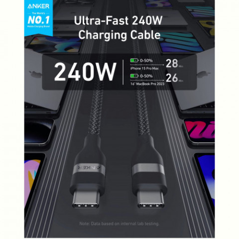 Кабель Anker Upcycled-Braided USB-C - USB-C (M/M), 240W, 1.8 м, Black (A82E2H12)