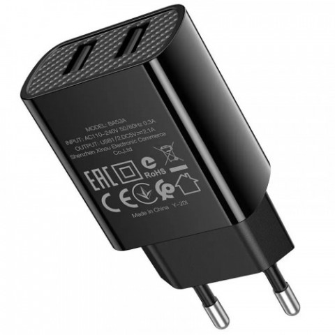 Зарядний пристрій Borofone BA53A Powerway (2USB, 2.1А) Black (BA53ACB) + кабель Type-C