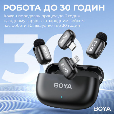 Бездротовий петличний мікрофон BOYA mini-12 Type-C/Lightning Black Купити в Україні