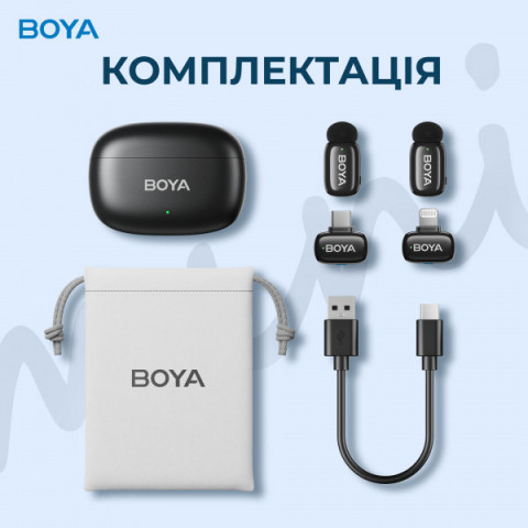 Бездротовий петличний мікрофон BOYA mini-12 Type-C/Lightning Black Купити в Україні