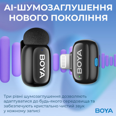 Бездротовий петличний мікрофон BOYA mini-12 Type-C/Lightning Black Купити в Україні