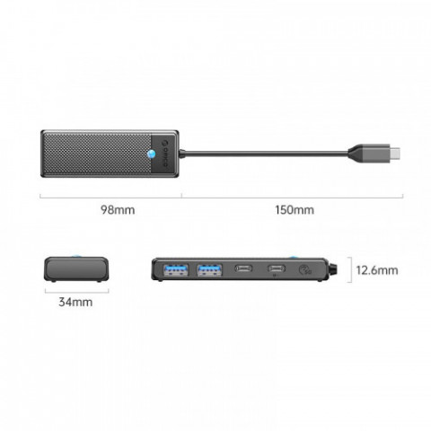 USB-хаб Orico PAPW2AC-C3-015-BK-EP USB Type-C 4-в-1 (CA914210)