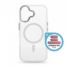 Чохол ArmorStandart Unit MagCase для Apple iPhone 17 Matte Clear Silver + Pink Button Set (ARM90580)