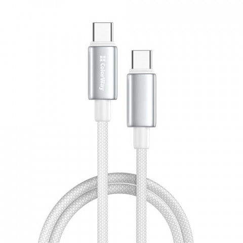 Кабель ColorWay USB Type-C - USB Type-C (M/M), zinc alloy braided, 5А, 2 м, White (CW-CBPDCC099-WT)