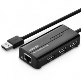 Концентратор USB 3.0 Ugreen 3xUSB 2.0 + RJ45 1000M Ethernet, Black (20264)