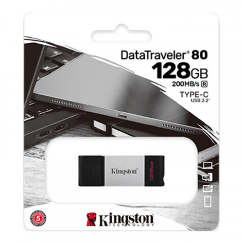 Флеш-накопичувач USB3.2 128GB Type-C Kingston DataTraveler 80 Grey/Black (DT80/128GB)