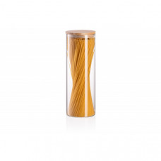 Банка для зберігання Ardesto Midori, 1300мл, скло, бамбук, кругла, прозорий