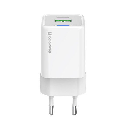 Мережевий зарядний пристрій ColorWay GaN Mini 30W PD Port PPS USB (Type-C PD + USB QC4.0) White (CW-CHS053PD-WT)