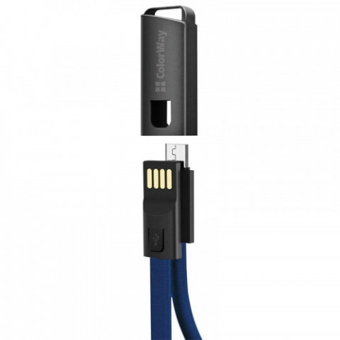 Кабель ColorWay USB-microUSB, 2.4А, 0.22м, Blue (CW-CBUM022-BL)