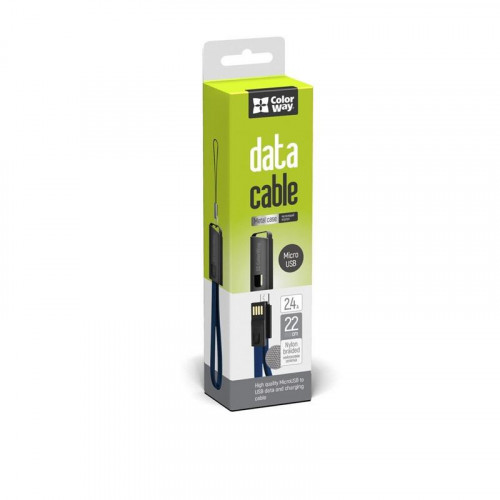 Кабель ColorWay USB-microUSB, 2.4А, 0.22м, Blue (CW-CBUM022-BL)
