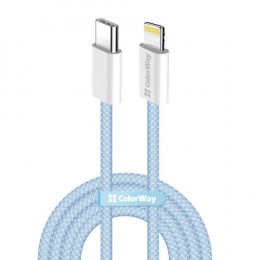 Кабель ColorWay Lightning + USB Type-C (M/M), 3.0 А, 1 м, Blue (CW-CBPDCL061-BL)