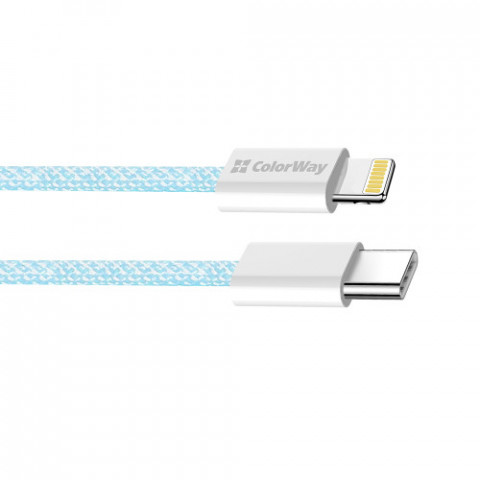 Кабель ColorWay Lightning + USB Type-C (M/M), 3.0 А, 1 м, Blue (CW-CBPDCL061-BL)
