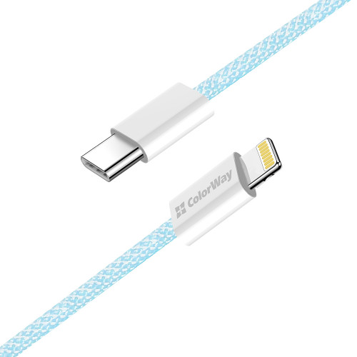 Кабель ColorWay Lightning + USB Type-C (M/M), 3.0 А, 1 м, Blue (CW-CBPDCL061-BL)