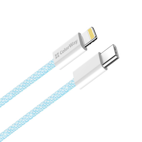 Кабель ColorWay Lightning + USB Type-C (M/M), 3.0 А, 1 м, Blue (CW-CBPDCL061-BL)