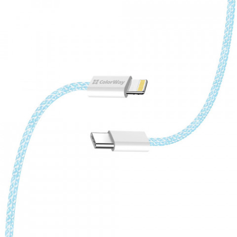 Кабель ColorWay Lightning + USB Type-C (M/M), 3.0 А, 1 м, Blue (CW-CBPDCL061-BL)