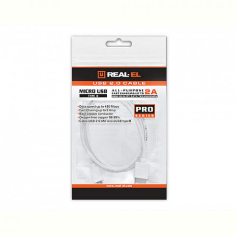 Кабель REAL-EL Pro USB2.0 AM-micro USB type B 0.6M білий