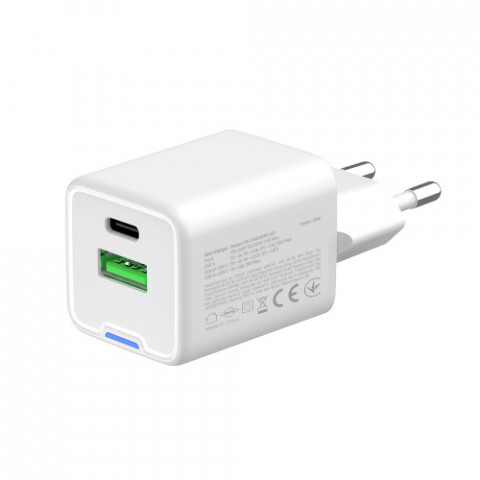 Мережевий зарядний пристрій ColorWay GaN Mini 20W PD Port PPS USB (Type-C PD + USB QC4.0) White (CW-CHS062PD-WT)
