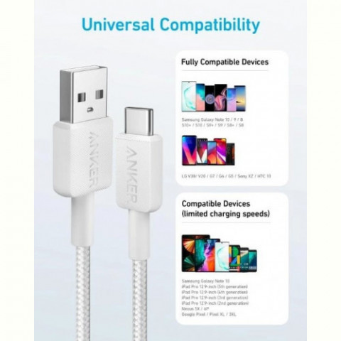 Кабель Anker 322 USB-A - USB-C, 0.9м, White (A81H5H21/A81H5G21)