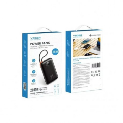 Зовнішній акумулятор Power Bank VEGER 20000mAh 35W Black (VG-W2068)