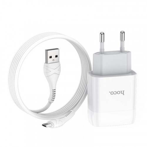 Зарядний пристрій Hoco C72A Glorious (1USB, 2.1А) White (6931474713001) + кабель MicroUSB