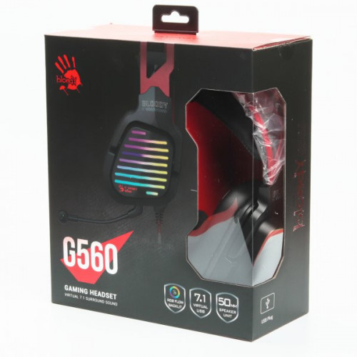 Гарнітура ігрова Bloody G560 Sports Red з підсвічуванням, колір чорно-червоний, USB