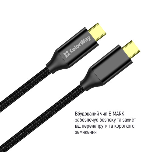 Кабель ColorWay USB Type-C + USB Type-C (M/M), 5.0 А, 1 м, Black (CW-CBPDCC062-BK)