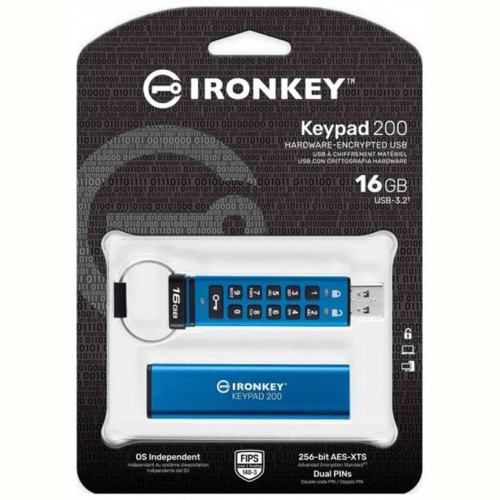 Флеш-накопичувач USB3.2 16GB Kingston IronKey Keypad 200 Type-A Blue (IKKP200/16GB)