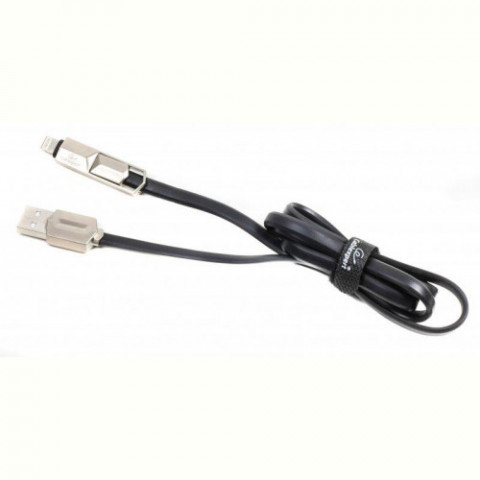 Кабель Cablexpert (CCPB-ML-USB-05BK) USB 2.0 BM - Lightning + microUSB, преміум, плоский, 1м, чорний
