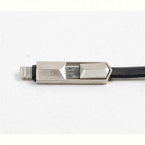 Кабель Cablexpert (CCPB-ML-USB-05BK) USB 2.0 BM - Lightning + microUSB, преміум, плоский, 1м, чорний