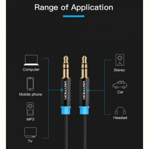 Кабель Vention Audio 3.5 mm M - 3.5 mm M, 1 m, Black (P350AC100-B-M)
