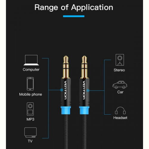 Кабель Vention Audio 3.5 mm M - 3.5 mm M, 1 m, Black (P350AC100-B-M)