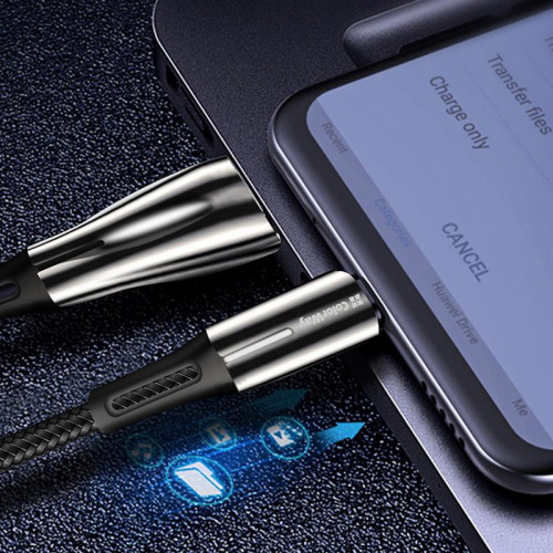 Кабель ColorWay USB-Lightning, 2.4А, 1м, Zinc Alloy + Led, Black (CW-CBUL035-BK)