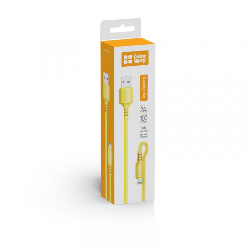 Кабель ColorWay USB-Lightning, soft silicone, 2.4А, 1м, Yellow (CW-CBUL043-Y)