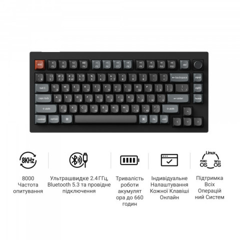 Клавіатура бездротова Keychron V1 Ultra Keychron Red Switch Black RGB (V1U-D1-UA) Купити в Україні