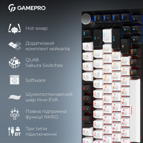 Бездротова механічна клавіатура GamePro MK160 QLAB Sakura Switch Black Купити в Україні