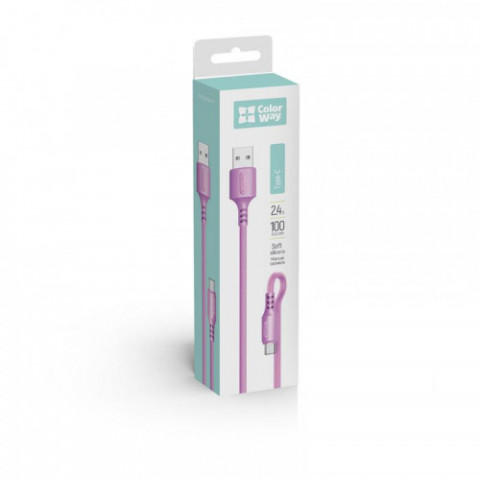 Кабель ColorWay USB-USB Type-C, soft silicone, 2.4А, 1м, Purple (CW-CBUC044-PU)