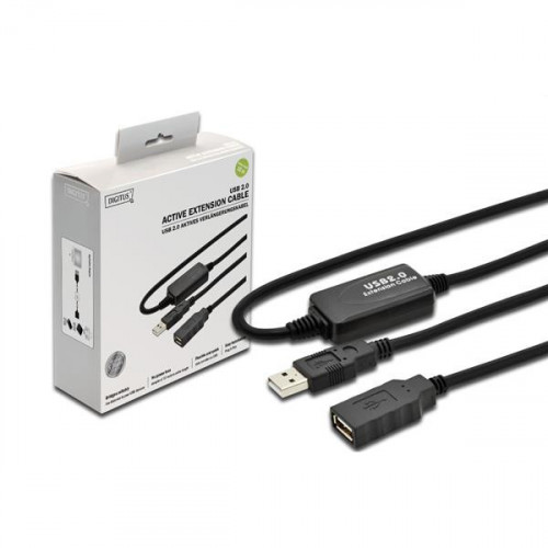Кабель Digitus USB 2.0 (AM/AF) 10.0m, активний, Black