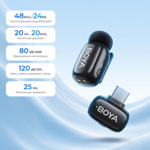 Бездротовий петличний мікрофон Boya mini 2-06 Type-C Black Купити в Україні